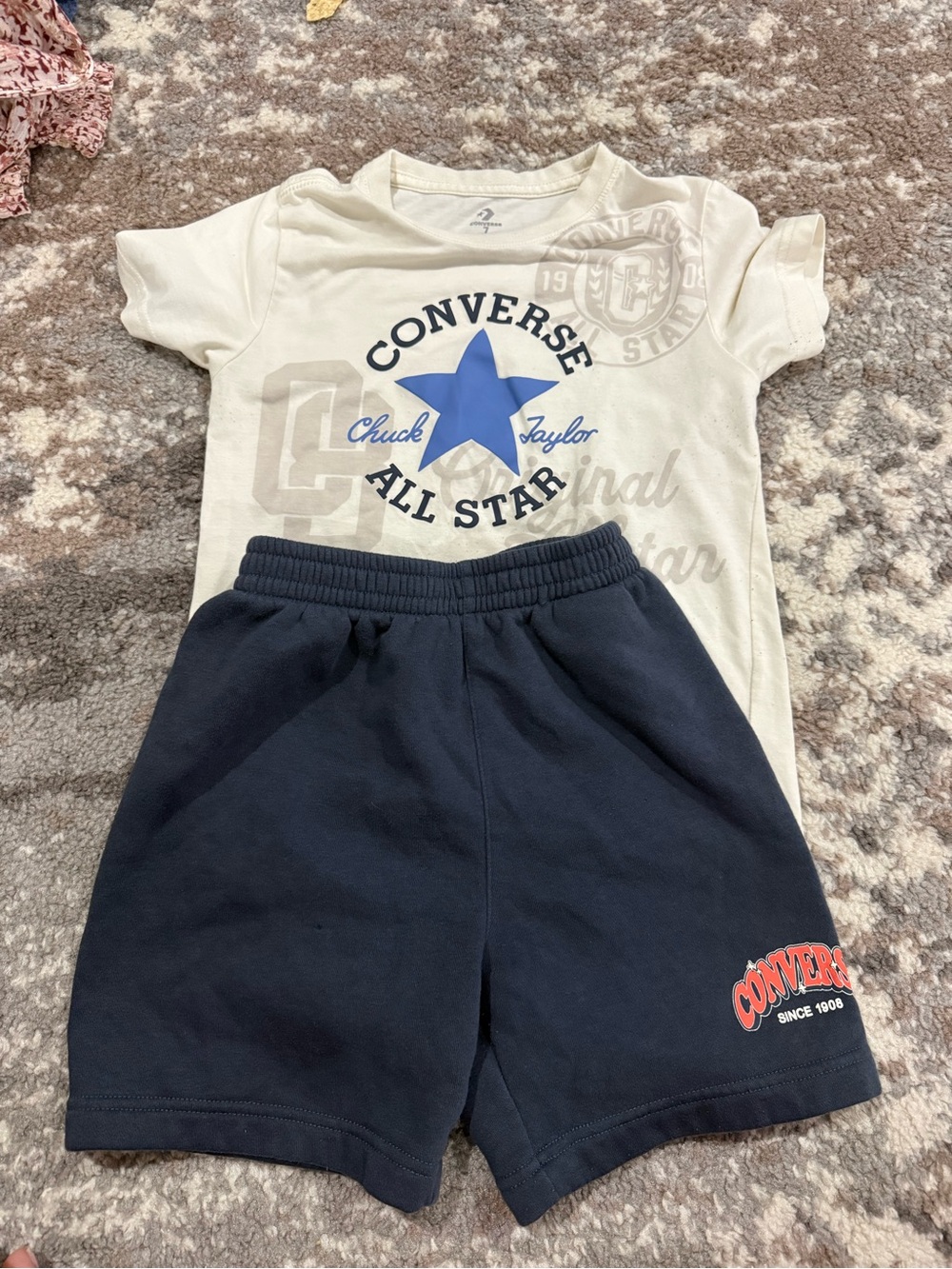 Converse Kids White Tee with Blue Star and Navy Shorts Matching Set